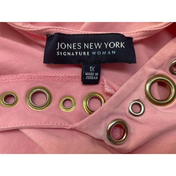 Jones New York Pink Tee Shirt Metal Grommet Accents - Size 1X - Picture 3 of 3